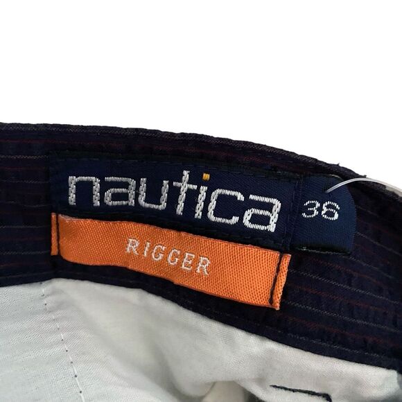 NWT Nautica Seersucker‎ Striped Shorts Rigger Double Reverse Pleats Sz 36 Navy - Picture 5 of 8